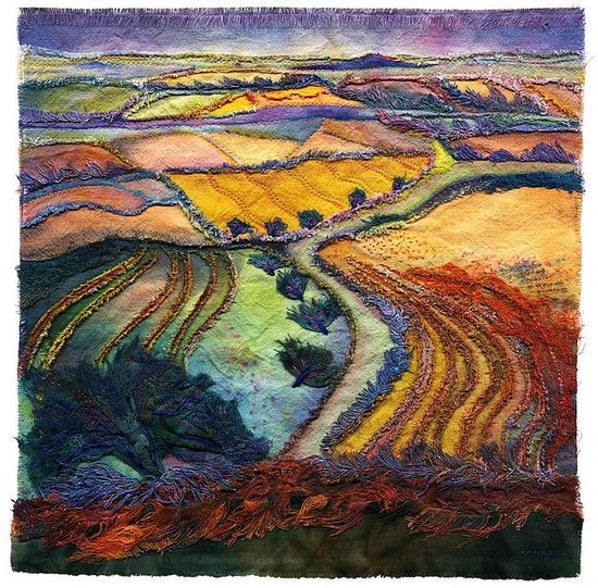 Landscape-inspired textile art, using hand-dyed fabric, stitching and mixed media by UK textile artist Magz Roberts #WomensArt