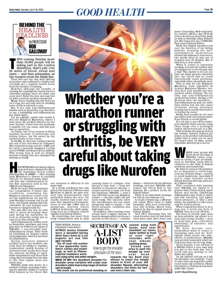 NSAID medications taken before marathon running can cause serious harm. In my opinion no marathon should be partnered with NSAIDS of any type, even gels. The fact that @LondonMarathonis sponsored by voltarol, I believe, is a risk to runner welfare. Although the gels are safer