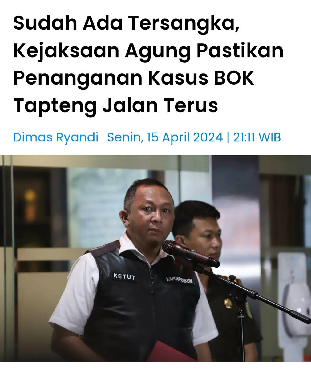 Kejagung memastikan penanganan terhadap oknum jaksa yg disebut menerima aliran dana dlm kasus penyelidikan kasus dugaan korupsi Bantuan Operasional Kesehatan (BOK) & Jasa Pelayanan Tenaga Kesehatan di Lingkungan DinKes Kabupaten Tapanuli Tengah Sumatera Utara, terus berjalan