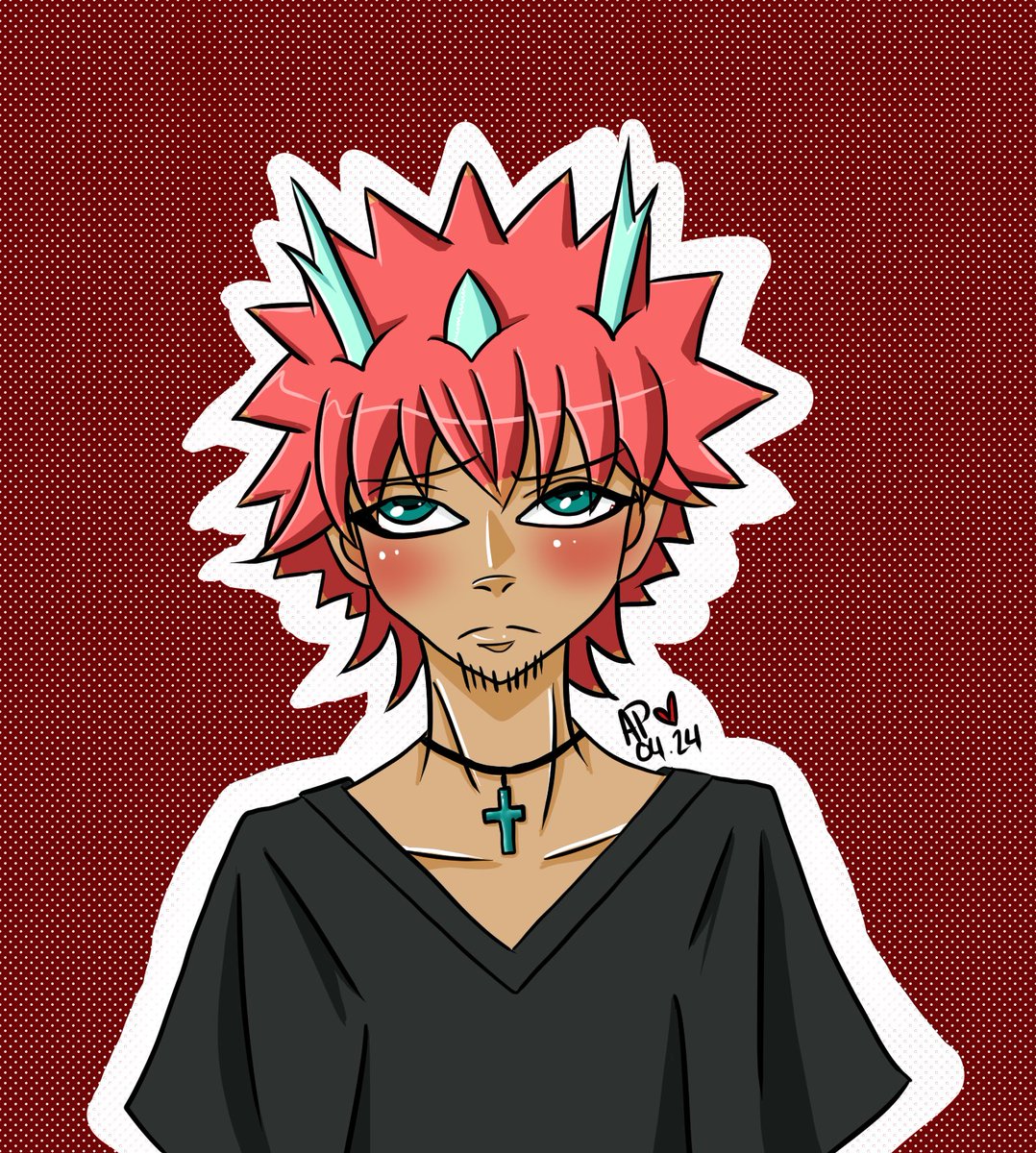 Finished my style experiment with <a href="/joshitricara/">JoshiDrawsStuff</a> ‘s vtuber character. Silly tsundere tricera-boy! 

#artmoots #ArtistOnTwitter #drawing