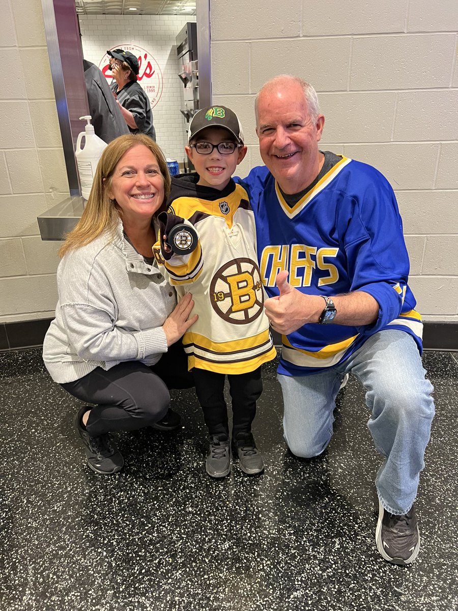 This is Joe!  My wife just made his YEAR by #giving  him a signed #BrandonCarlo puck she won during fan appreciation night!! @NHLBruins @tdgarden #FanAppreciation @NHL his dad has the season tickets behind us!