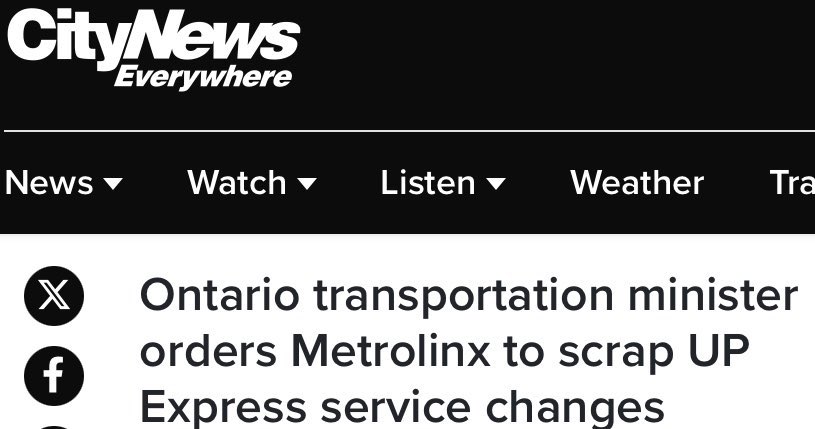 In January, I said that Doug Ford’s constant flip flops were “no way to run a railroad”. 

I had no idea they’d make that literal — announcing transit cuts on Monday only to reverse them on Tuesday. 

cp24.com/news/ontario-b…
#onpoli #cdnpoli