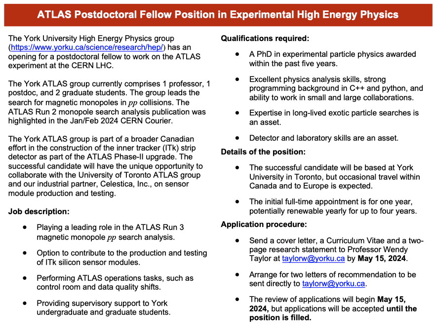 taylorwj2000's tweet photo. The York U ATLAS group is hiring a postdoc! Application deadline: May 15. Details here: https://t.co/PJse8FnOnN https://t.co/mU9Ebw5lOJ