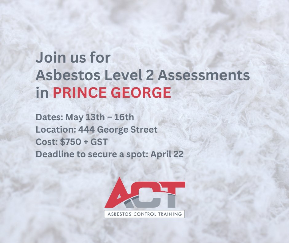 Asbestos Level 2 Practical Assessment in Prince George! 🚧

📆 May 13 - 16, 2024
📍 Ramada Plaza by Wyndham Prince George, BC
💰 $750 + GST

🔗 For more info & to secure your spot, click here: bit.ly/43B6aMi 

#AsbestosAbatement #SafetyTraining #BCCSA #ConstructionSafety