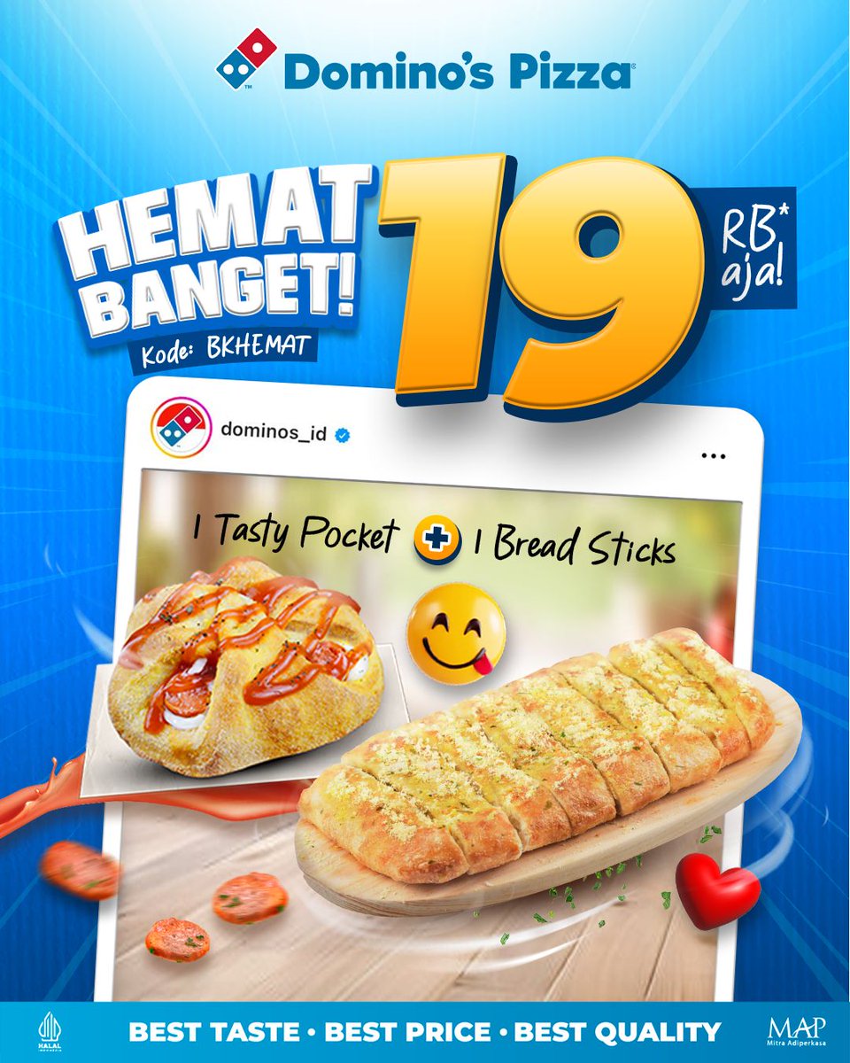 Siapapun amp Kapanpun bisa Jajan HEMAT dominos id CUMA 19ribu termasuk 1 Breadsticks 1 Tasty Pocket