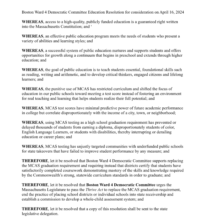 Tonight, our committee voted to endorse the Thrive Act and join the call to end state takeover and the use of the MCAS as a grad requirement. #mapoli