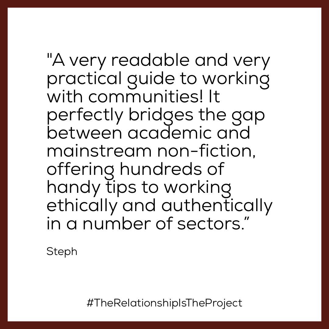 Huge thanks to Steph for this wonderful review of #TheRelationshipIsTheProject. 🙏 

#CommunityEngagedPractice #CommunityLedPractice #CommunityArt #CommunityArts #CACD #CCD #CommunityArtsAndCulturalDevelopment #CommunityCulturalDevelopment #SocialPractice @newsouthpub
