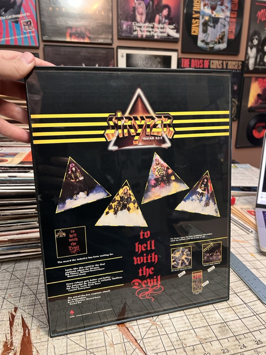 HairMetalGuru's tweet photo. Newly framed #hairmetal: Vintage 1986 framed ad for the #ToHellWiththeDevil album from #Stryper. https://t.co/aBtfoBXUx5
