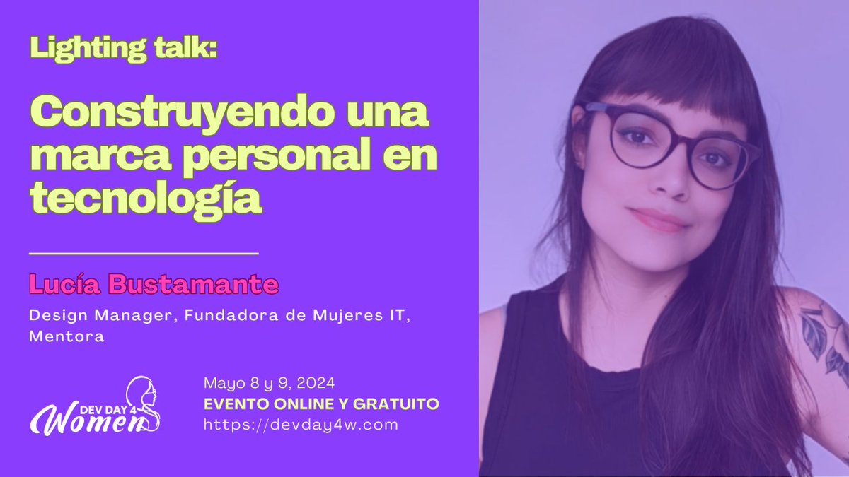 👀 Mucho se habla de la marca personal pero, ¿por dónde empiezo? ¿Qué es lo que implica de mi parte? ¿Qué impacto genero?
No te pierdas a Lucía, quien nos hablará sobre los conceptos y el valor de generar una marca personal en tech.
devday4w.com/registro