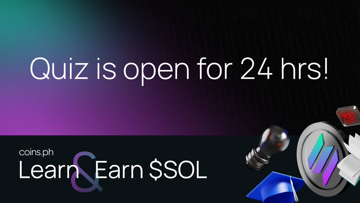 coinsph's tweet photo. The @solana #LearnandEarn Quiz is LIVE for 24 HOURS! ⌛️

Did you brush up on your Solana knowledge? Check out the Academy article on Solana and fun facts on the Coins Academy page to ace the test and be one of the 100 Coins users to win P250 in $SOL! 💰 plus don’t forget to complete the Gleam tasks to qualify for the draw! 

Take the Solana quiz now! https://t.co/rGE0Pl8igR