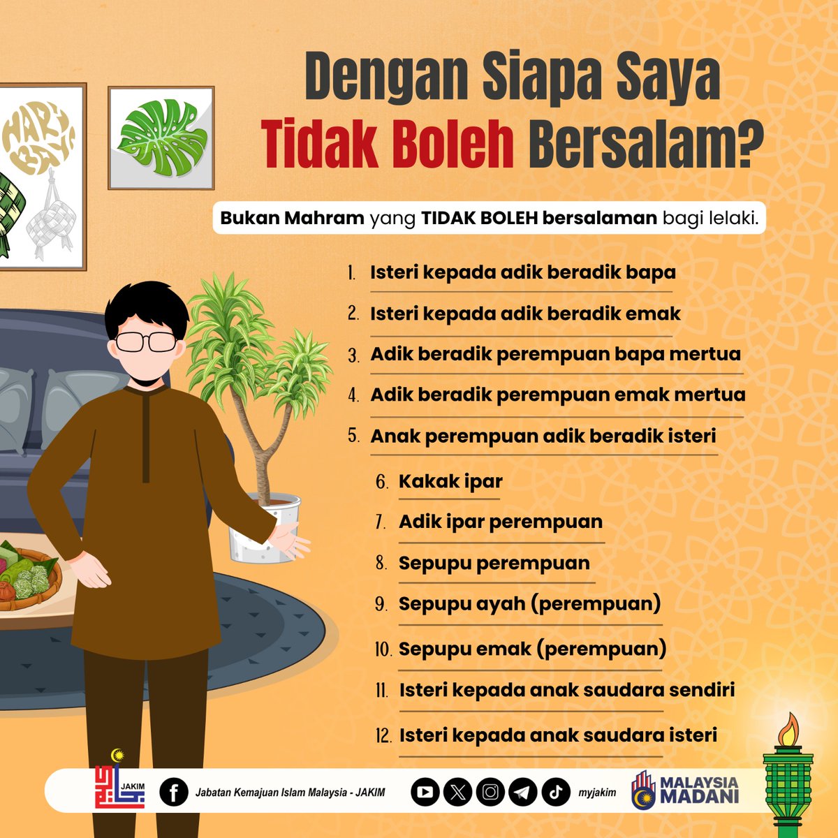 MyJAKIM's tweet photo. Dengan Siapa Saya Tidak Boleh Bersalam?

Bukan Mahram yang TIDAK BOLEH bersalaman bagi lelaki . https://t.co/RMkI9vMZQx