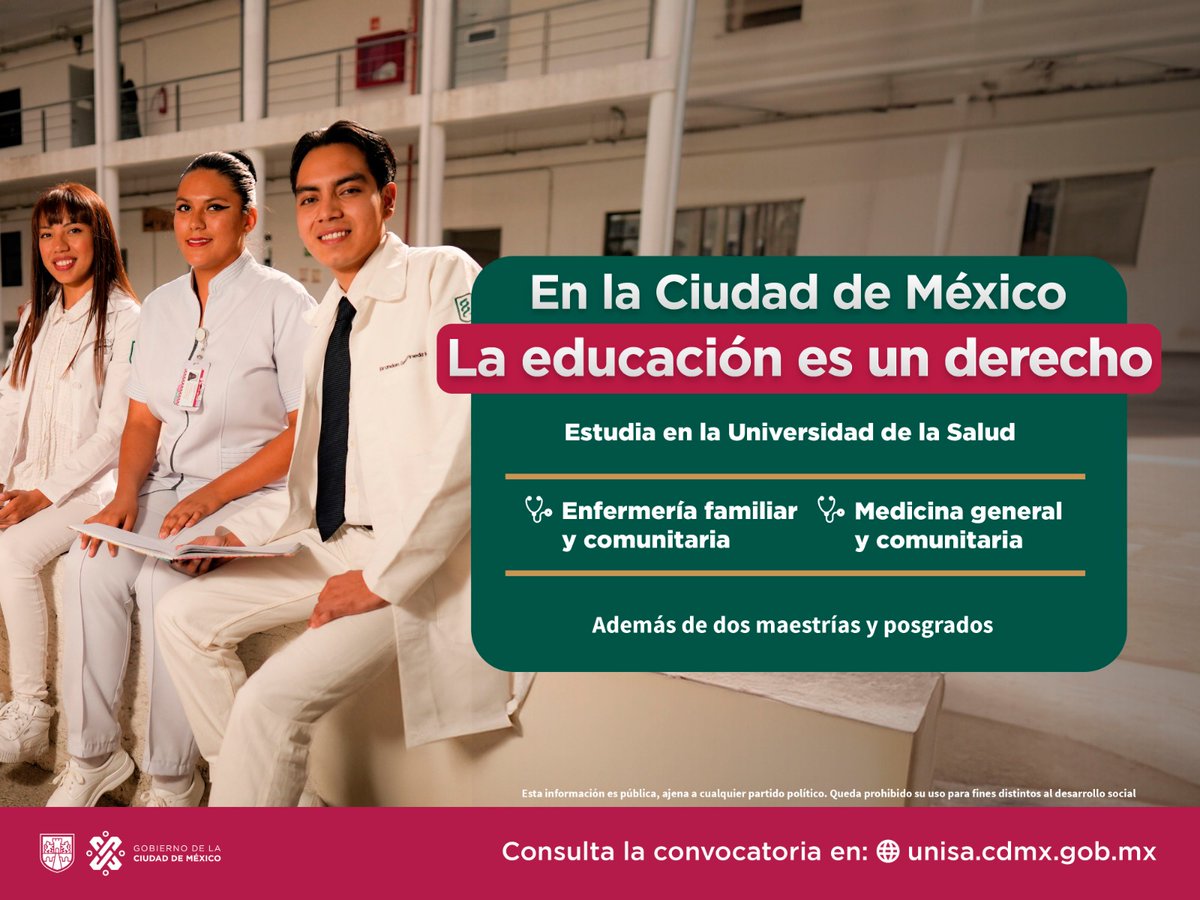 Conoce la oferta educativa que te ofrece la Universidad de la Salud. Cuenta con dos licenciaturas, dos maestrías y otras especialidades. Revisa los detalles aquí👇 unisa.cdmx.gob.mx #UNISA