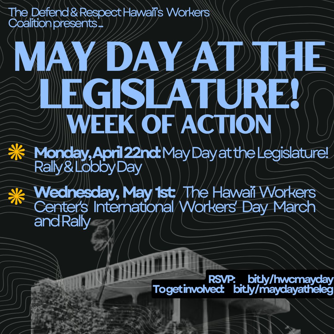 This year, critical bills prioritizing paid leave, childcare, &amp; working families were killed &amp; corporate interests prioritized, so we're taking a stand. Join us for the <a href="/hiworkerscenter/">Hawaiʻi Workers Center</a>'s 4th Annual International Workers' Day March &amp; Rally 5/1!

Register: bit.ly/hwcmayday.