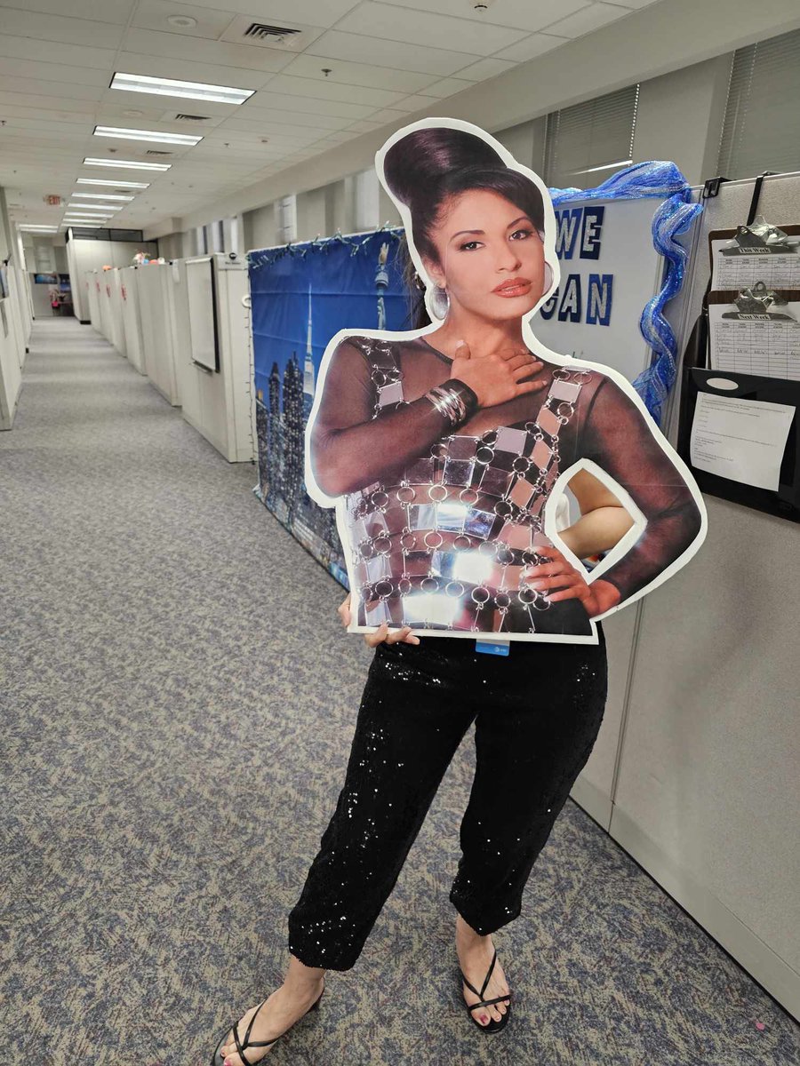HROperations21's tweet photo. Celebrated #SelenaDay at work. Pizza, coke and wearing a little Selena swag! https://t.co/YxAqYfAaOV