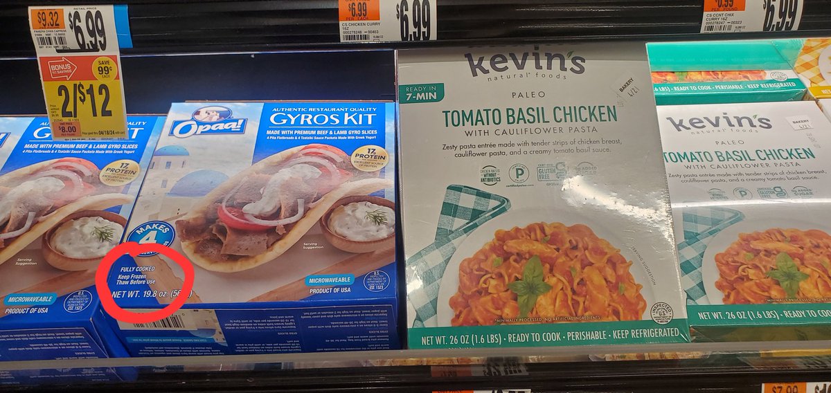 Hey @GiantFood, why does store #0141 have pre-packaged food items that are clearly marked as 'Keep Frozen/Thaw Before Use' in the refrigerated section?