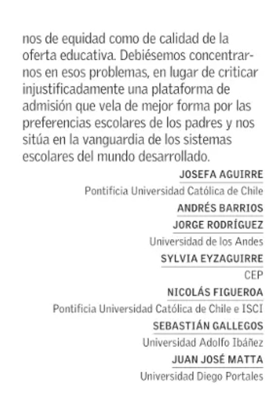 Excelente carta llamando a la racionalidad sobre el Sistema de Admisión Escolar.