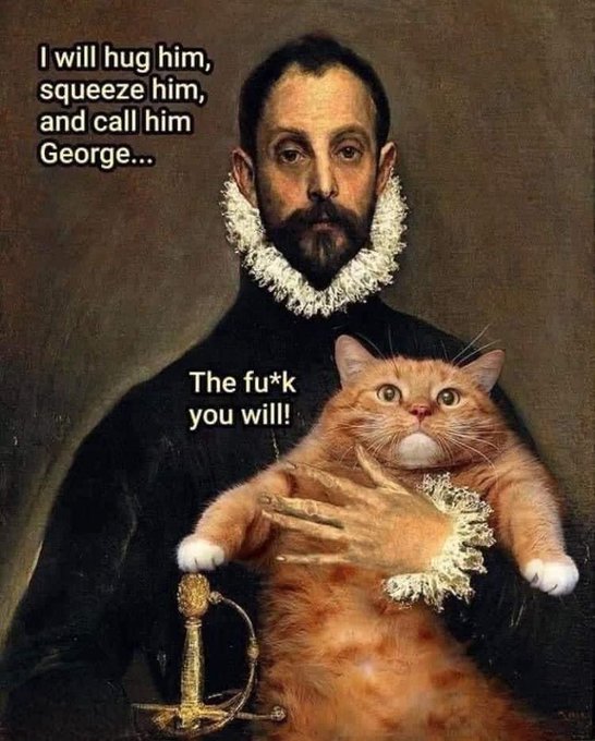 This bearded cat lover doesn't notice his new feline friend reaching for his sword. 😹🤔😻😬 #WorldArtDay #CatsAreFamily @ThePhilosopurr @GeneralCattis @HarryCatPurrs @RealCatFanatic9 @LuminousNumino1 @TERRYW_UK @PeterRABBIT67 @briano29 @eliznoelle @EringoB02429272 @lymeist