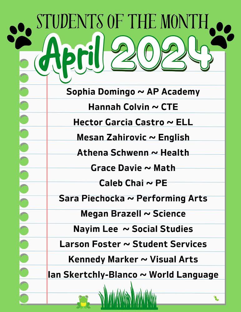 Please join us in congratulating our April students of the month!
