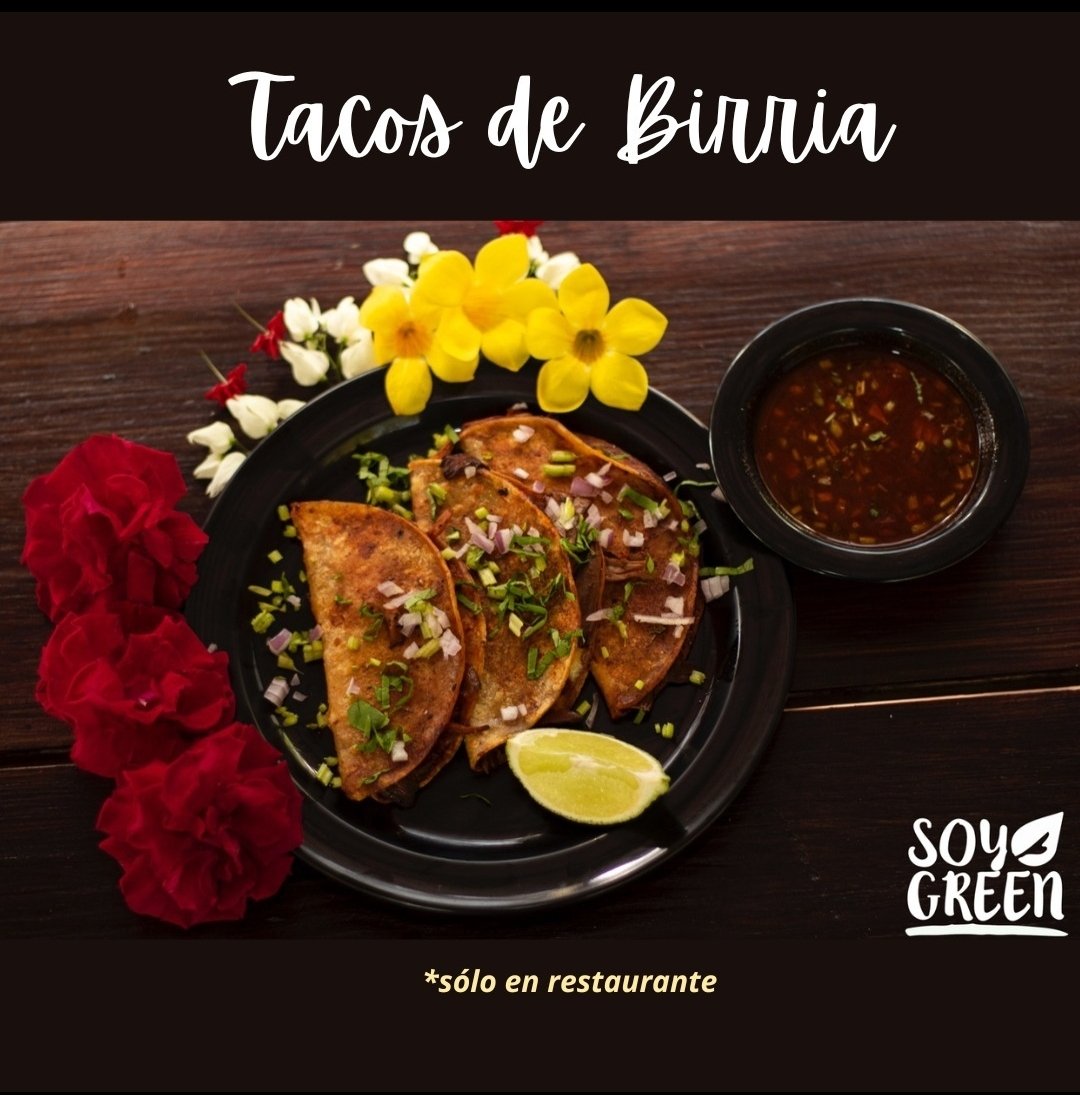 SoyGreenSV's tweet photo. ¿Te animas a probar un sabor legendario en versión vegana? 
Te presentamos nuestros Tacos de Birria Veganos, una experiencia increíble!!! 🤤😍
💚Ven y disfruta nuestro nuevo sabor💚 https://t.co/6HSyFPHi48