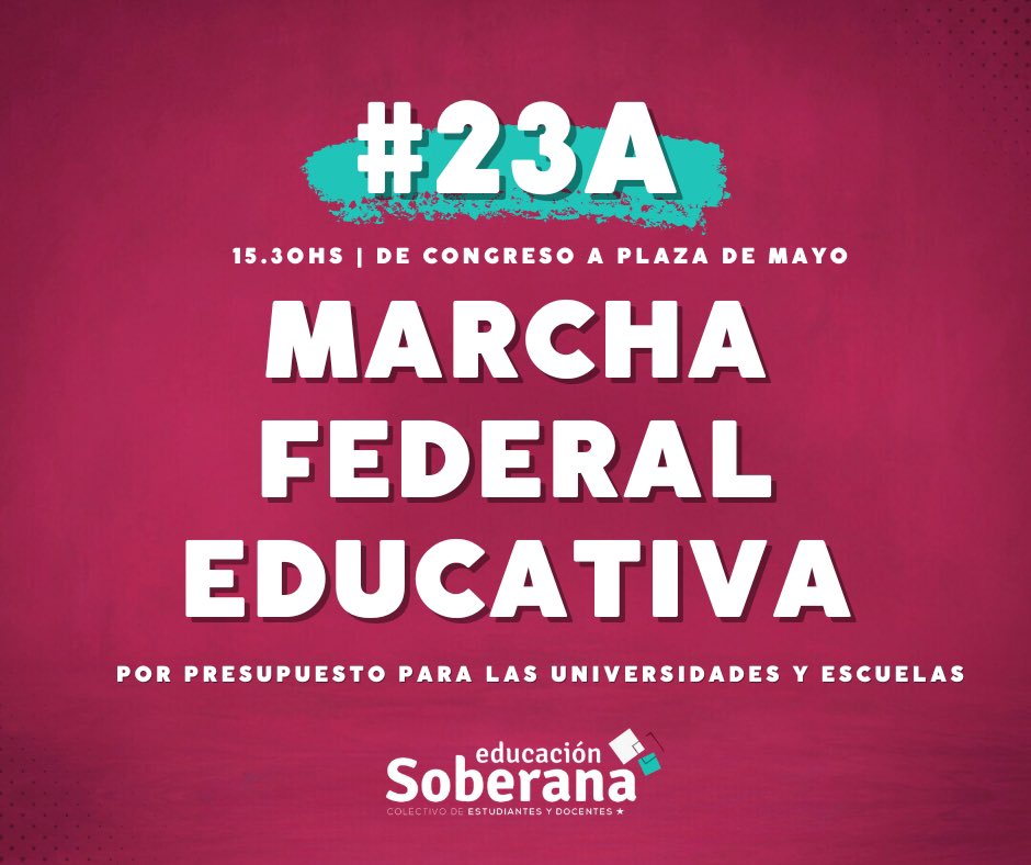 educ_soberana's tweet photo. ¡El próximo martes copamos las calles en defensa de la educación pública!

POR PRESUPUESTO PARA LAS UNIVERSIDADES Y ESCUELAS

¡Nos vemos 15.30 en Congreso para ir hasta Plaza de Mayo! https://t.co/IKVvgW4gnX