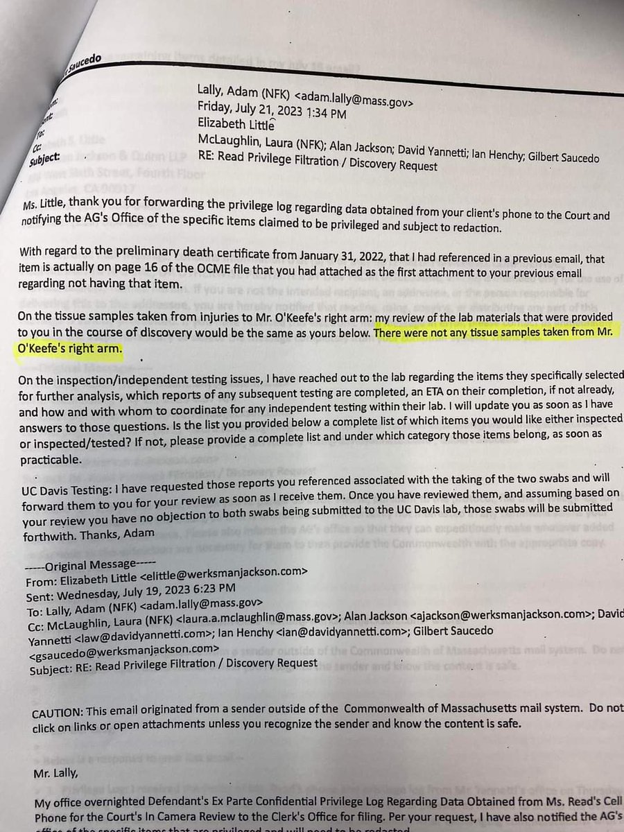 FYI @TedDanielnews they never DNA tested wounds on John Okeefe's arm. They may have tested clothing allegedly worn and in Proctors car for 6 weeks... Pretty big clarification for @GregHillWEEI audience #KarenRead @WEEI