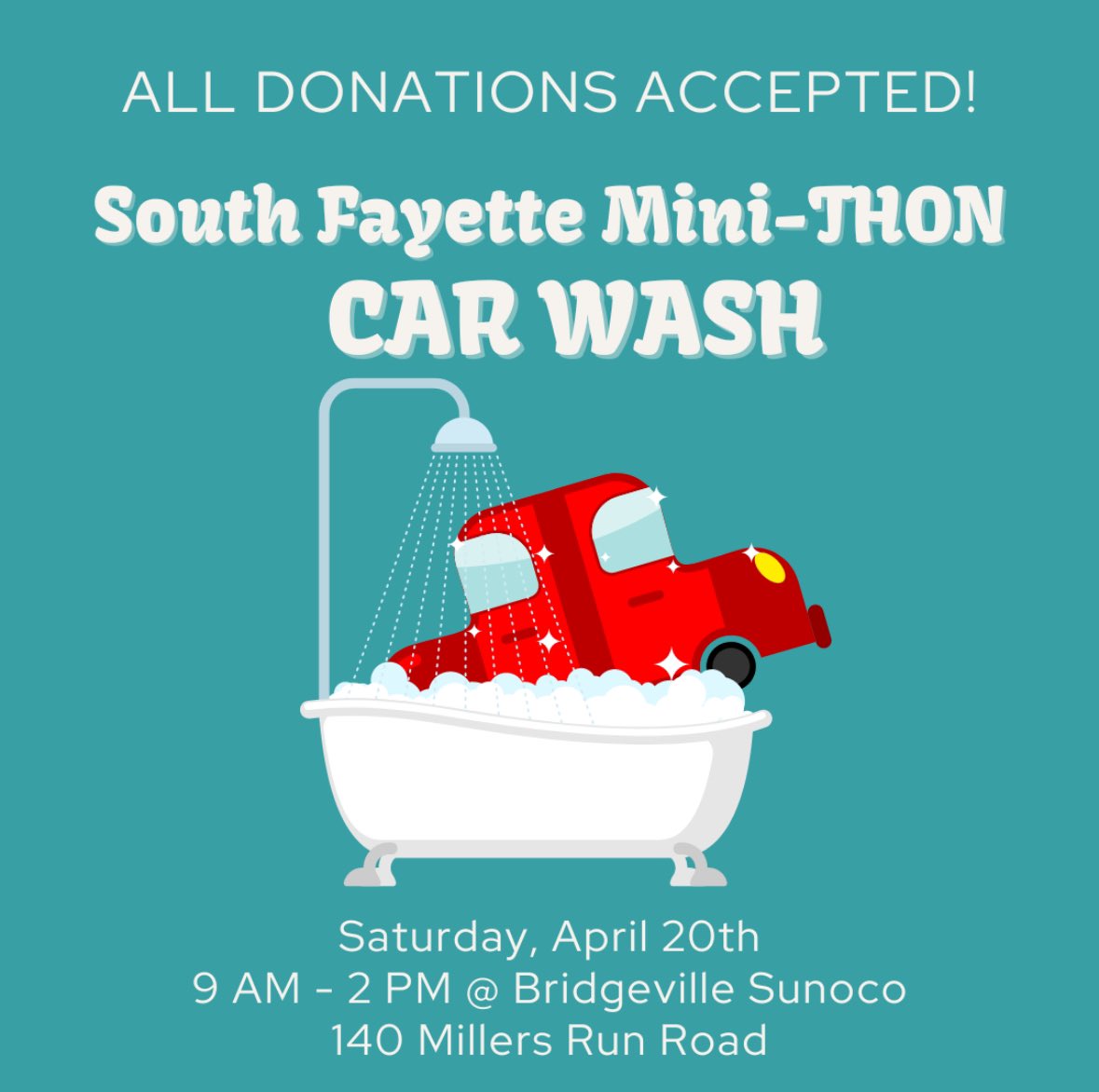 Join us for our final Mini-THON car wash! Stop by Bridgeville Sunoco this Saturday from 9-2! Donations are accepted and greatly appreciated. FTK💙💙