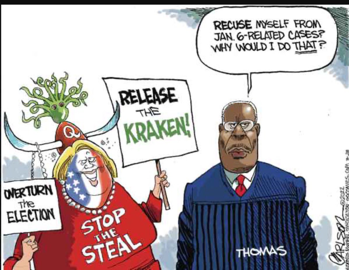 It’s an absolute disgrace that Clarence Thomas is allowed to sit on any #SCOTUS hearing ANYTHING about #January6thInsurrection! Ginni Thomas undisputedly had some part in this. He doesn’t have the integrity to recuse himself - Chief Justice Roberts MUST act! #WagnerTonight