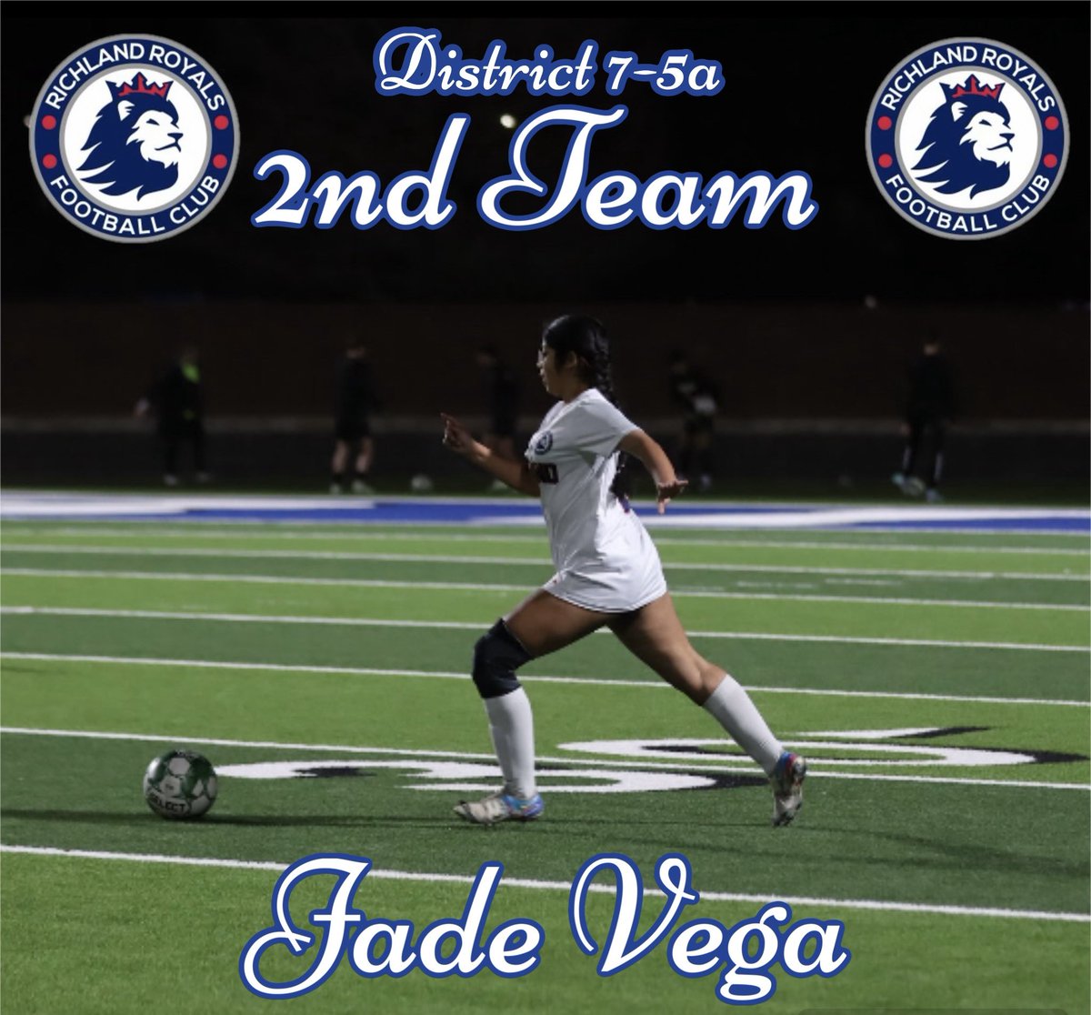 Congratulations to Jade Vega for earning 2024 District 7-5A 2nd Team All-District. YNWA  @Gosset41 @dfwvarsity @LethalSoccer @DFW_Girls_HS_VS @tascosoccer @Richlandhigh @RoyalsSoccerRHS @BirdvilleISD