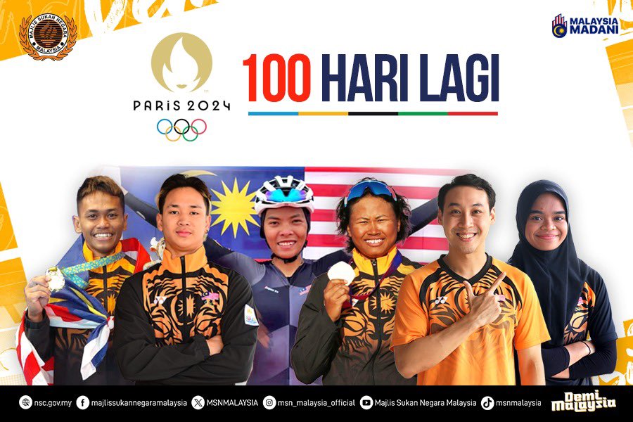 100 Hari Lagi Olimpik @Paris2024 Ayuh!!! Malaysia 'Tanah Tumpahnya Darahku' #RoadToGold #DemiMalaysia #KontinjenMALAYSIA #Rasmi