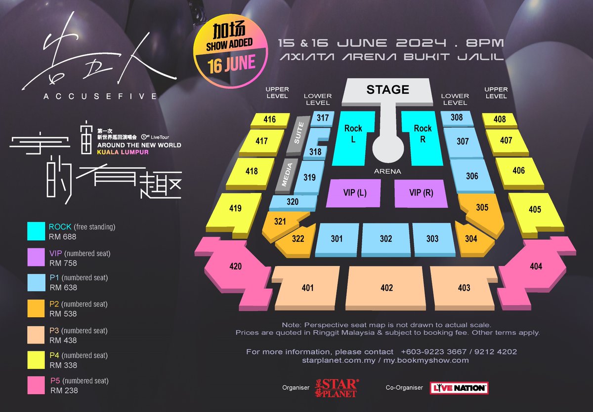 BookMyShowMy's tweet image. ✨加场✨告五人《第一次新世界巡迴演唱会【宇宙的有趣】》
‼️加场开票日 : 4月17日 (星期三), 2PM
🎟️ 官网 : starplanet.bigtix.io/e/A5KL2024

📅 第一场 : 6月15日（星期六）
📅 第二场 : 6月16日（星期日）
⏰  : 8 PM
📍地点：Axiata Arena

#BookMyShowMY #告五人 #AccuseFive