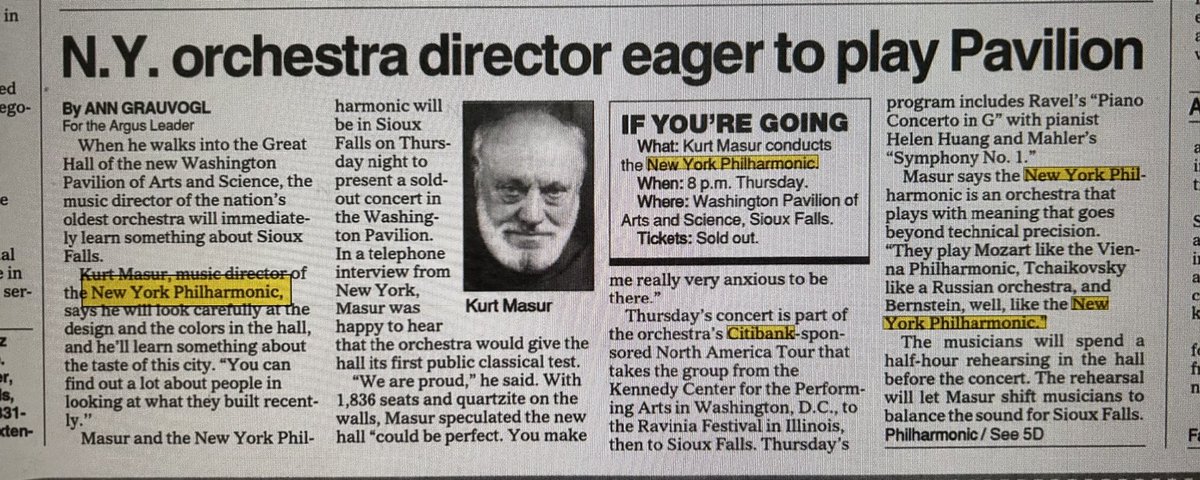 That time in June 1999 when @Citibank sponsored the @nyphil to perform in Sioux Falls and open the new Washington Pavilion. #SDHistory