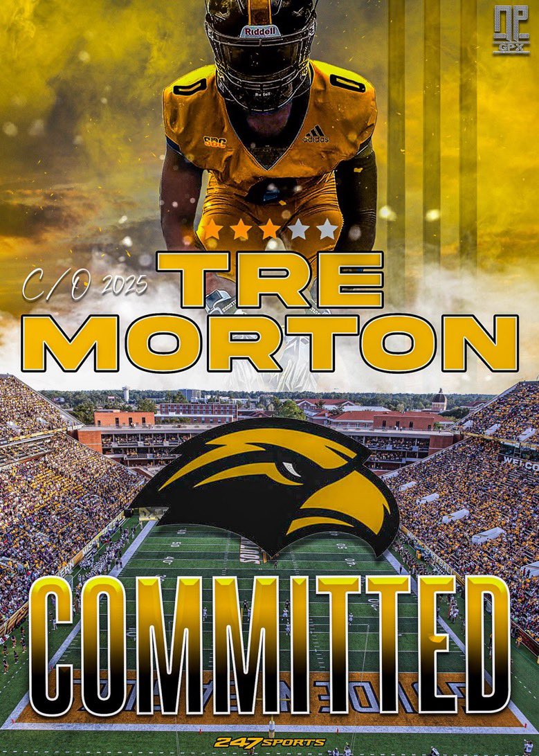 AGTG I’m blessed to be committed to <a href="/SouthernMissFB/">Southern Miss Football</a> <a href="/WilsonDwike/">Dwike</a> <a href="/Coach_Hall7/">Will Hall</a> <a href="/joemoreno_USM/">Joe Moreno</a> <a href="/CoachBignell/">Clay Bignell</a> <a href="/dyar2467/">Glyn Dyar Goldeneaglepride.com</a> <a href="/Coach_Drew1/">Andrew Watson</a> <a href="/FredStewart50/">Frederick Stewart</a> <a href="/MacCorleone74/">Rion (Ree-un) Young</a> <a href="/NathanPurvis/">NPGPX Design</a> <a href="/BHoward_11/">Brandon Howard</a> <a href="/ChadSimmons_/">ChadSimmons</a> <a href="/PaulJonesOn3/">Paul Jones</a> <a href="/JGonzalesJr10/">Julio Gonzales Jr.</a> <a href="/cpetagna247/">Cooper Petagna</a> <a href="/JWhiteheadUSA/">Jay Whitehead</a> #MONSTERTECH