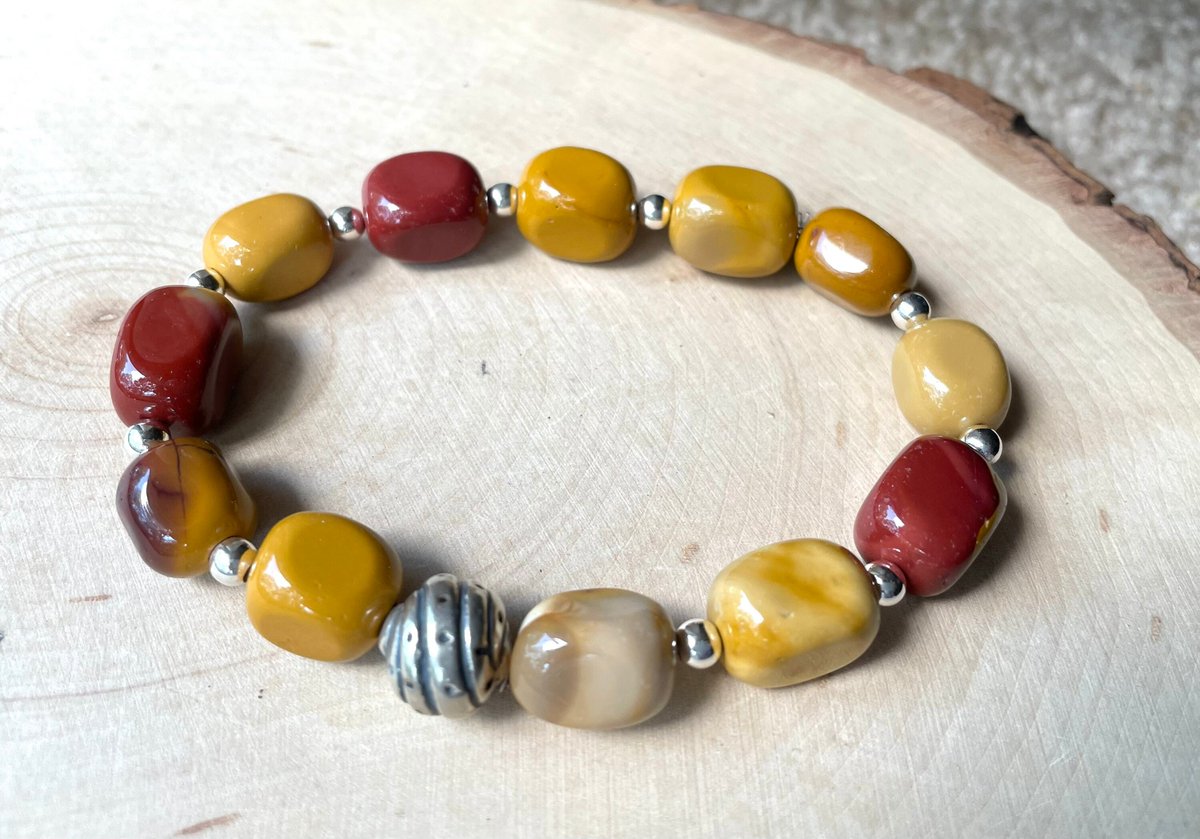 Mookaite Jasper Stretch Bracelet  Chunky Beaded Nugget Stack Bracelet tuppu.net/b6802c3e #Jewelry trends #Handcrafted #JemsbyJBandCompany