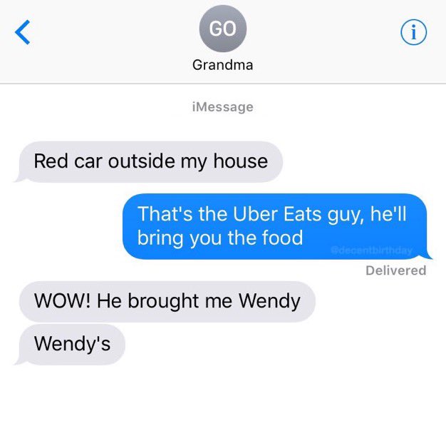 wholesumboomers's tweet image. “I ordered Uber Eats for my Grandma to try, and not even a day later she's taken control”