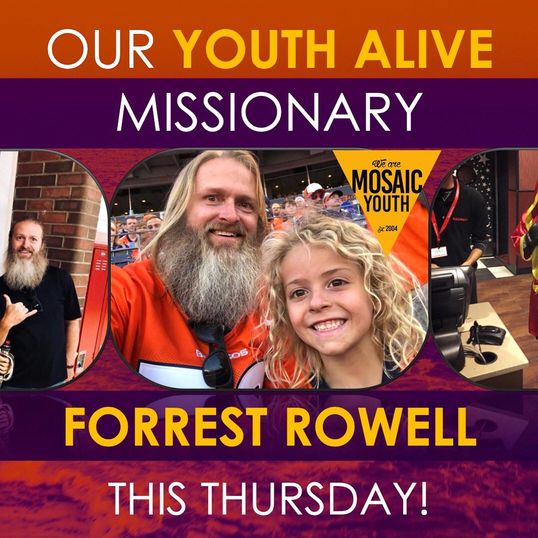 MOSAICpw's tweet photo. Invite your friends to Mosaic this Thursday! Our #YouthAlive missionary to the American Teenager, Forrest Rowell, will be with us! #FearTheBeard @forrestrowell @yarmdc2 https://t.co/7GmZoC5wm1