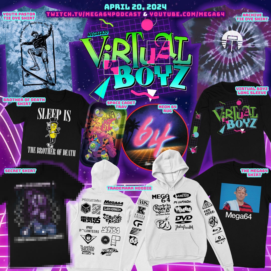 Are you ready to trip with us this weekend?? The all day live stream, Mega6420 “VIRTUAL BOYZ” is happening THIS SATURDAY 4/20 starting at Noon PT. At that same time, we’ll be launching our most cyber-minded merch drop yet on our online store… are you virtually prepared?