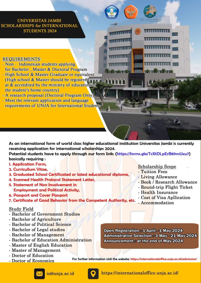 Multiple #Funded Opportunities University of Jambi #Indonesia Admission are open for 2024 forms.gle/TcXtDLpErB89mU…