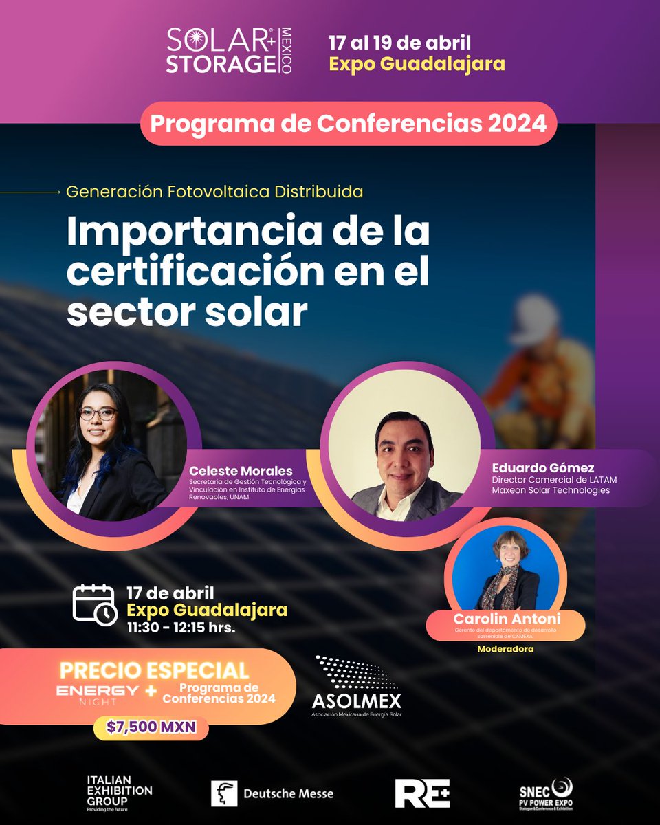 ierunam's tweet photo. El Instituto de Energías Renovables de la #UNAM participará en la @SolarPowerMx, un punto de encuentro crucial para impulsar el desarrollo de proyectos que contribuyan a la generación de energía limpia, en respuesta a la demanda del mercado 🤝💼 https://t.co/EF9CUAXcgp