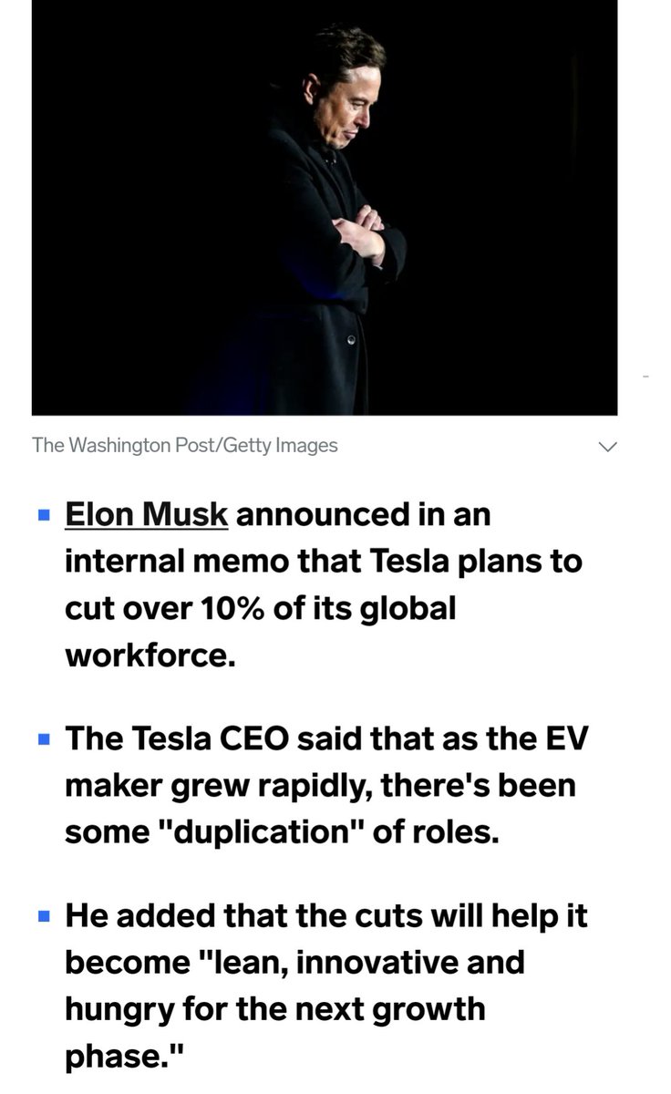 There are perfectly good explanations for Musk's decision to cut jobs at Tesla. None of these are it. A leader more afraid of looking weak than of candidly acknowledging challenges with grace is always disappointing. Credibility and trust matter. Change my mind.