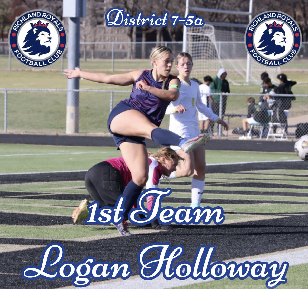 Congratulations to Logan Holloway for earning 2024 District 7-5A 1st Team All-District. YNWA  @Gosset41 @dfwvarsity @LethalSoccer @DFW_Girls_HS_VS @tascosoccer @Richlandhigh @RoyalsSoccerRHS @BirdvilleISD