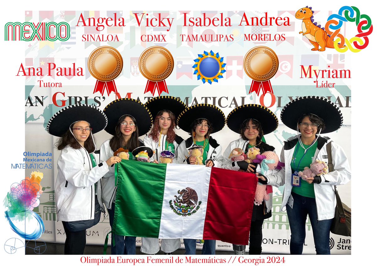 ommtw's tweet photo. #ULTIMAHORA México obtiene 3 medallas de bronce y 1 mención honorífica en la Olimpiada Europea Femenil de #Matemáticas Georgia 2024; mañana miércoles 17 de abril llegan nuestras campeonas a las 22:30 al @AICM_mx Te invitamos a recibirlas, bravísimo, equipo!🇲🇽💪🏻🥳 #SomosOlímpicas https://t.co/6nSBxjWEXd