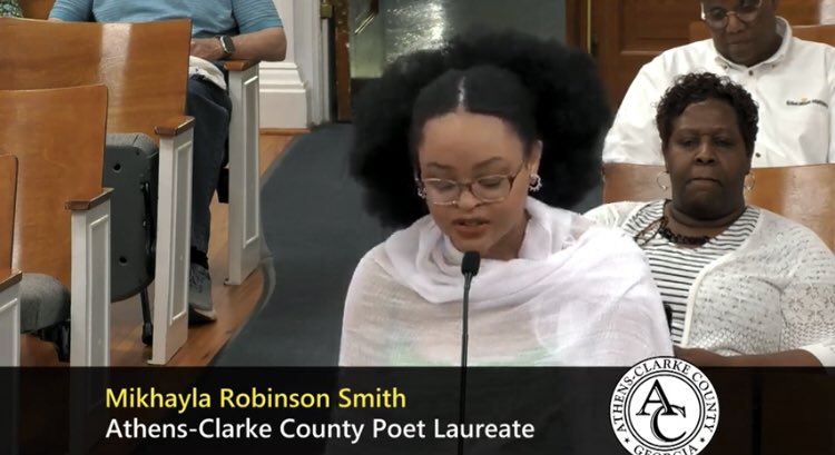 A warm welcome to incoming Poet Laureate of Athens, Mikhayla Robinson Smith, who graced us with a wonderful piece tonight in City Hall.