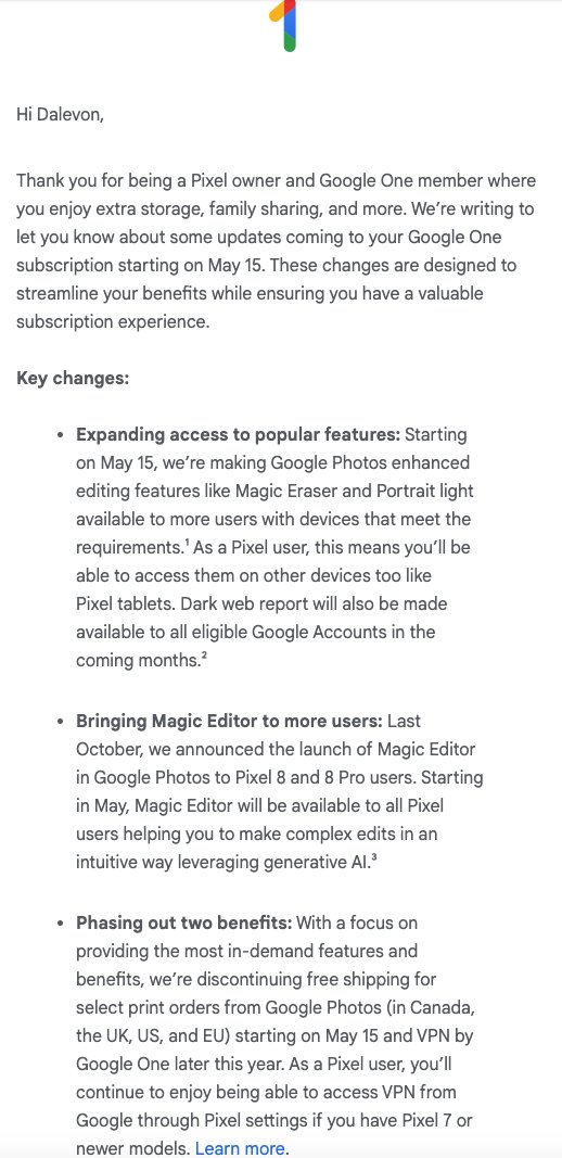 As Pixel user I'm good. Heck we even gain if you a Pixel users. Magic editor coming to more Pixel. But I am mad about the free shipping, I use google photos for my photography clients when they purchase prints from me. UGH Now I'm going to have to charge them more to cover…