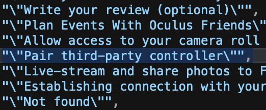 New strings in the Meta Quest iOS app mention pairing third-party controllers, despite not currently supporting them. The app is only used to pair VR controllers, not gamepads. 'Pair third-party controller'