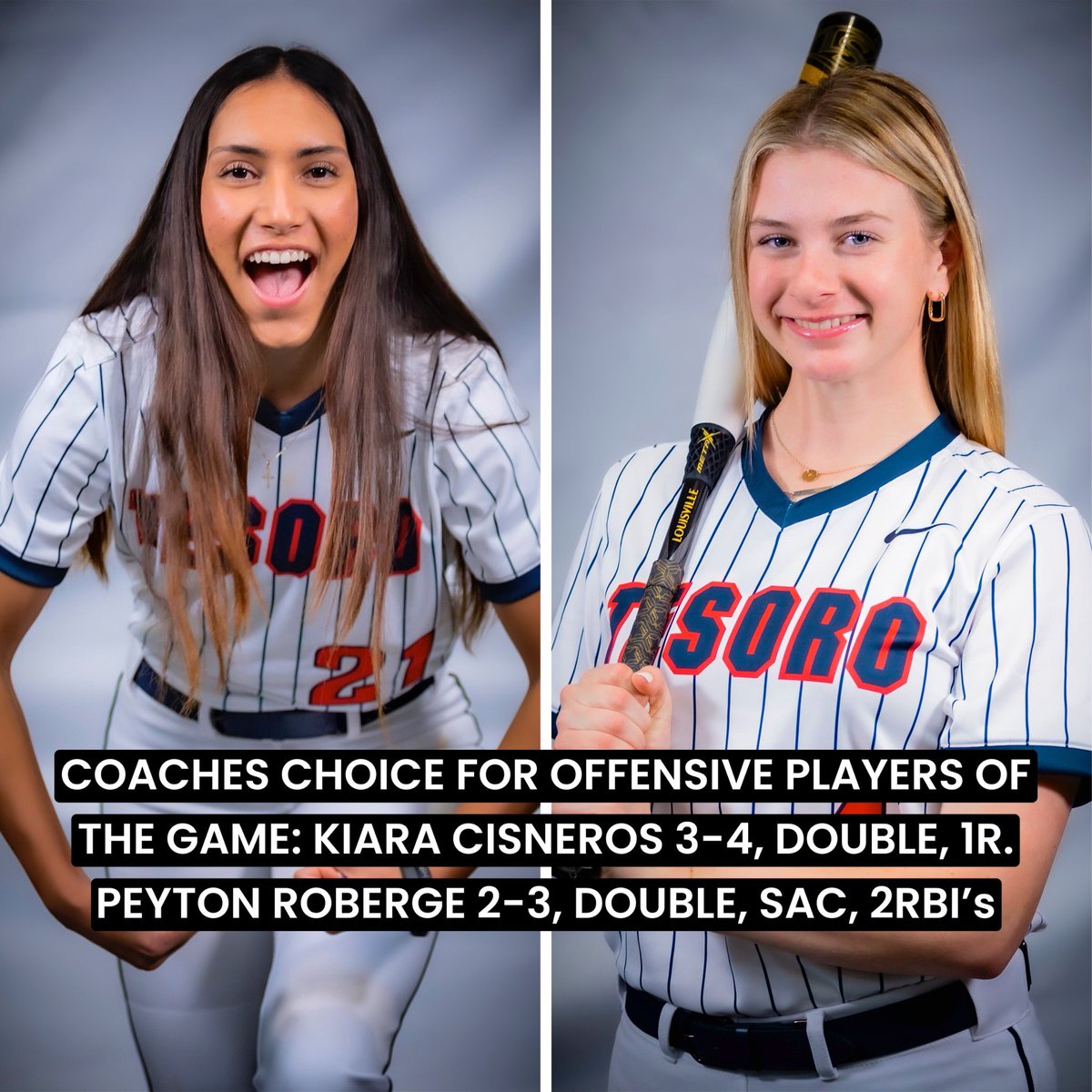 Coaches offensive players of the game go to @kiara.cisneros.2024 and @peytonroberge24 great job to you and the rest of the team who put up 12 total hits! @sdsu_softball @msubsoftball @ocbatbusters_lara @ocvarsityguy