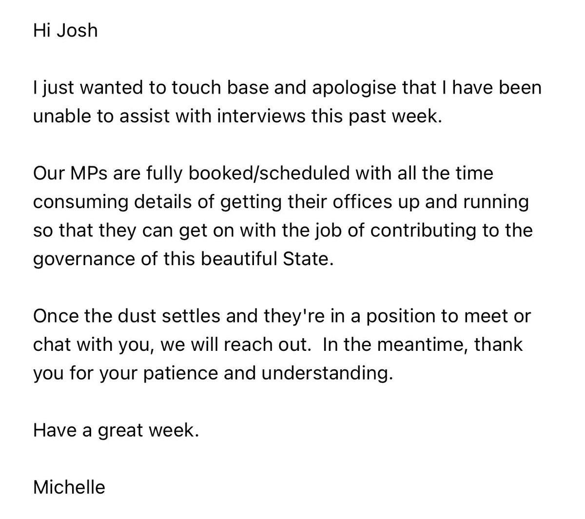 Just received this email, following numerous requests to the @LambieNetwork. Indefinitely cancelling media opportunities? #politas