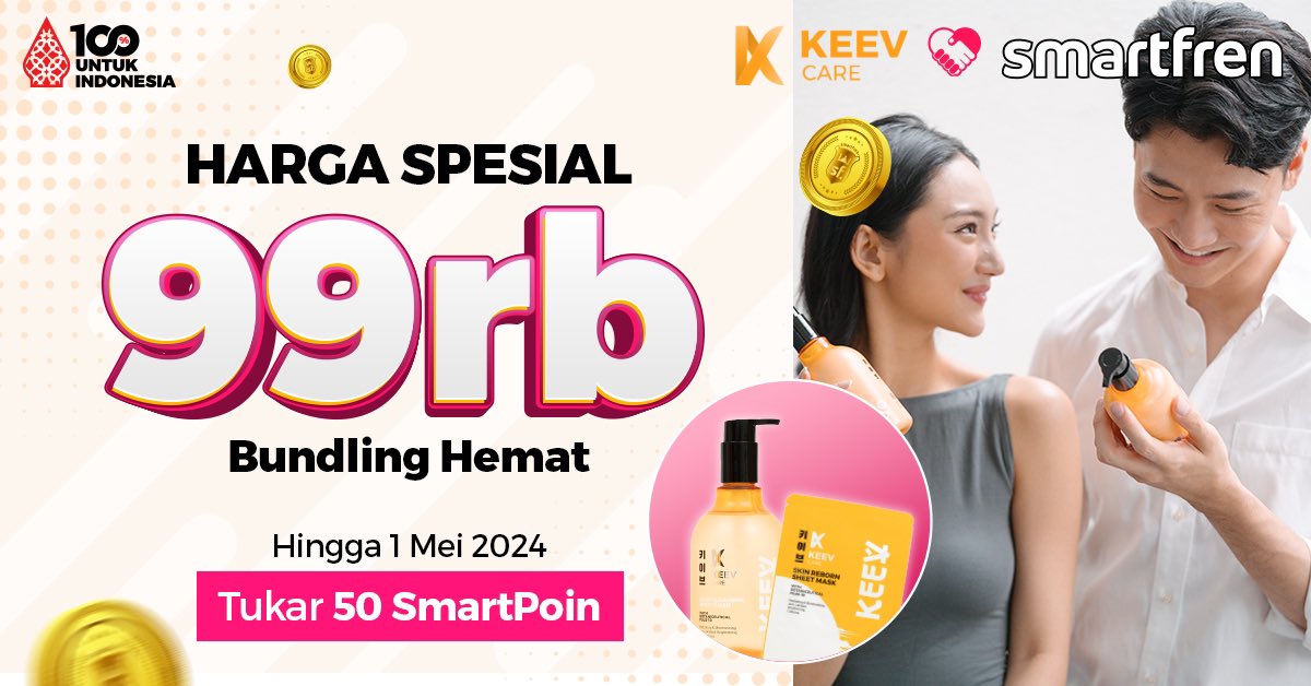 Muka glowing anti kusam! Yuk tukar 50 SmartPoin dan dapatkan Promo bundling hemat hanya 99rb dari Keev Care. Dapatkan di sini s.id/1W692