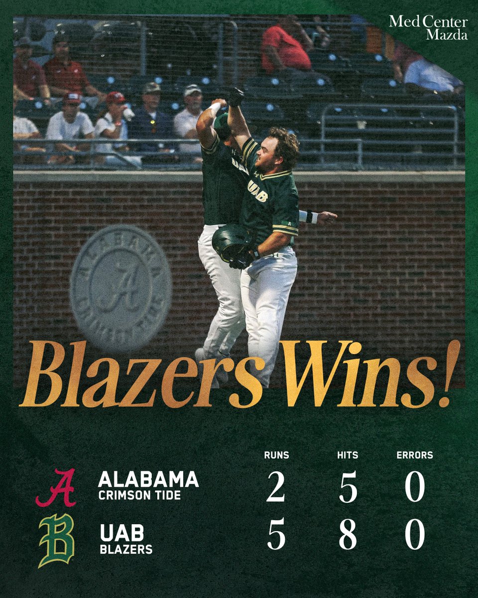 #𝟏𝟖 𝐆𝐎𝐄𝐒 𝐃𝐎𝐖𝐍

UAB allows just five hits and earns the victory!!!

🐉 beat 🐘