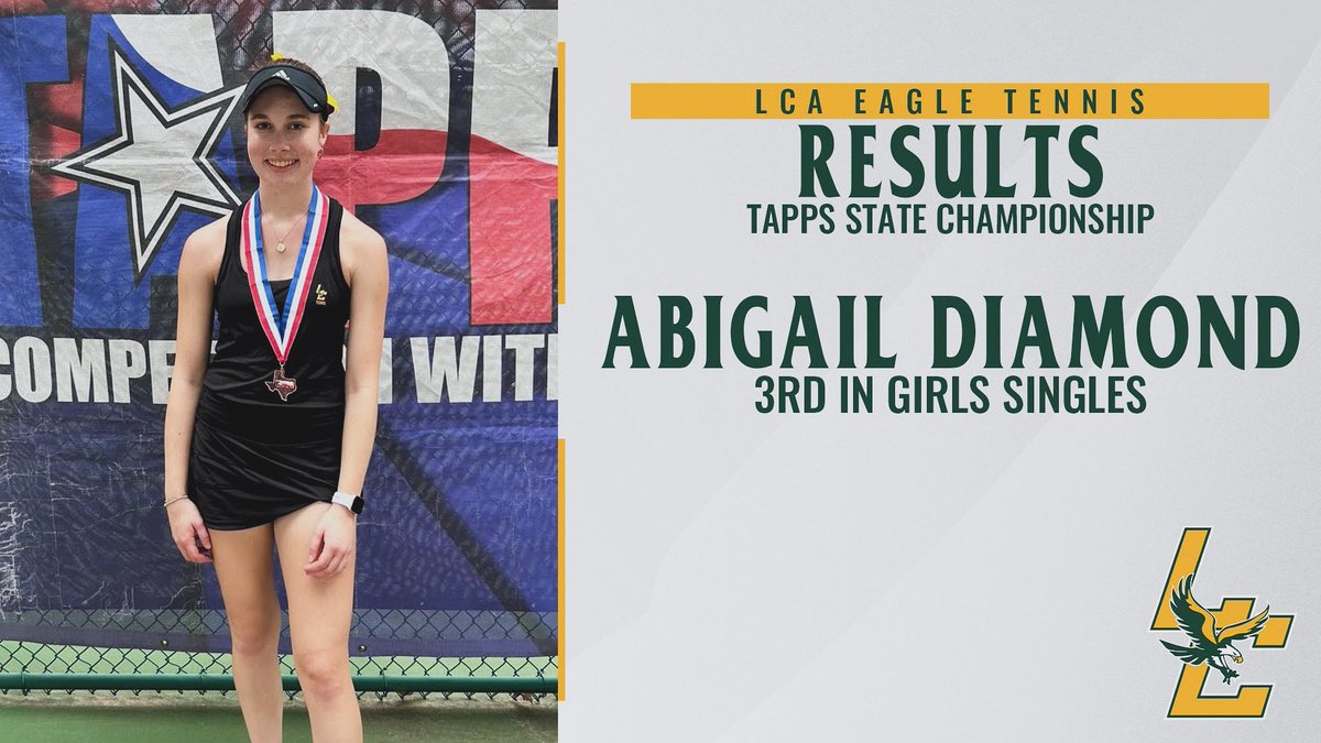 TAPPS Tennis State Tournament Results 🦅🎾 Congratulations to junior, Abigail Diamond, on her 3rd place finish in Girls Singles at the TAPPS State Championship today!