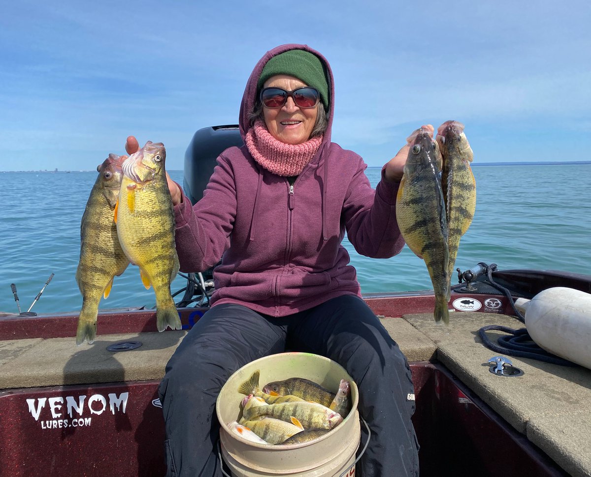 Took my mom perch fishing. Flat calm today and 2 limits of perch 🍽️🎣 #lake_erie #fishing